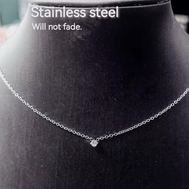 Collier ras de cou en acier inoxydable avec pendentif zircon, bijou minimaliste femme.