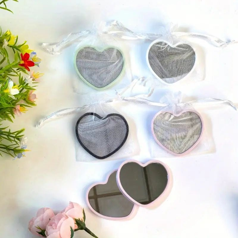 HeartPocket– Miroirs Compacts (Design Cœur & Ruban)