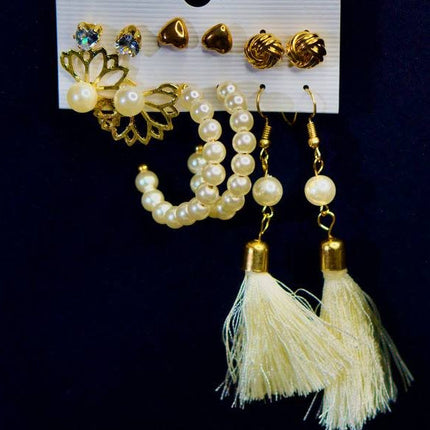 Julia - Coffret Bohème Perlé – Boucles d’Oreilles Dorées & Pompons (Lot de 6 paires)