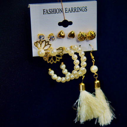 Julia - Coffret Bohème Perlé – Boucles d’Oreilles Dorées & Pompons (Lot de 6 paires)