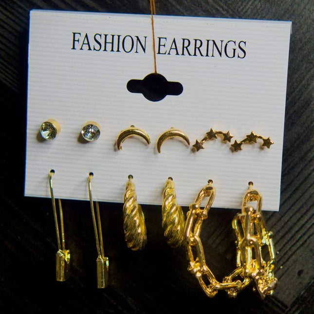 Sofia - Coffret Doré Céleste – Boucles d’Oreilles Lune & Créoles (Lot de 6 paires)