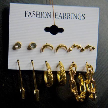 Sofia - Coffret Doré Céleste – Boucles d’Oreilles Lune & Créoles (Lot de 6 paires)