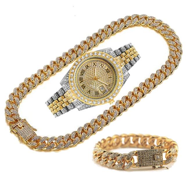 Montres, collier & bracelet - Luxe Glacées - Maillons cubains pour hommes - Actoshine