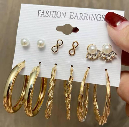 Lot de boucles d’oreilles fantaisie dorées et perles pour femmes, accessoires mode élégants