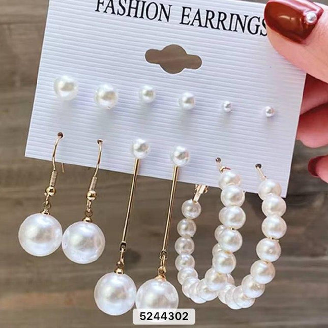 Set de boucles d'oreilles perles blanches pour femmes, plusieurs styles sur présentoir