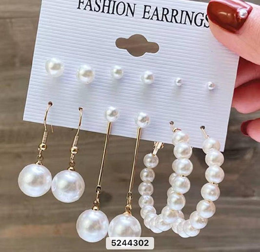 Set de boucles d'oreilles perles blanches pour femmes, plusieurs styles sur présentoir