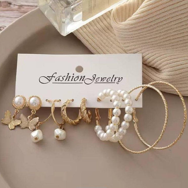 Lot de boucles d’oreilles dorées et perles pour femme, bijou fantaisie élégant