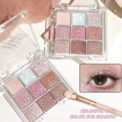 Palette de fards à paupières pailletés roses et dorés, maquillage scintillant pour yeux