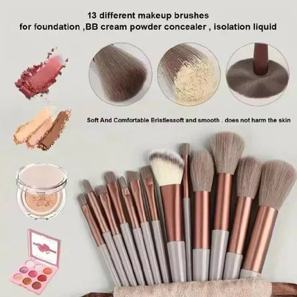 Set de 13 pinceaux de maquillage doux pour fond de teint, poudre, blush et fards à paupières.