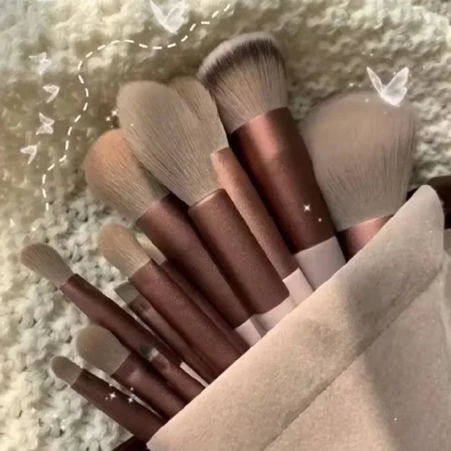 Set de 13 Pinceaux Maquillage Pro – Finition Impeccable & Look Naturel | Collection Marron