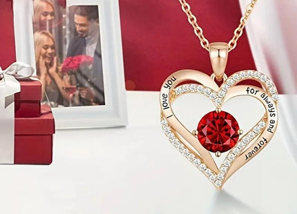SAINT VALENTIN - Colliers avec pendentifs en zircon rouge et fleur de rose - Boîte cadeau - Tendance - Actoshine