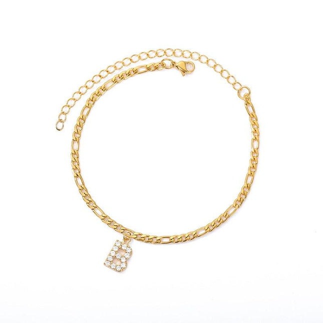 Bracelet de cheville pour femme en acier inoxydable avec lettre initiale de A à Z en or - Actoshine