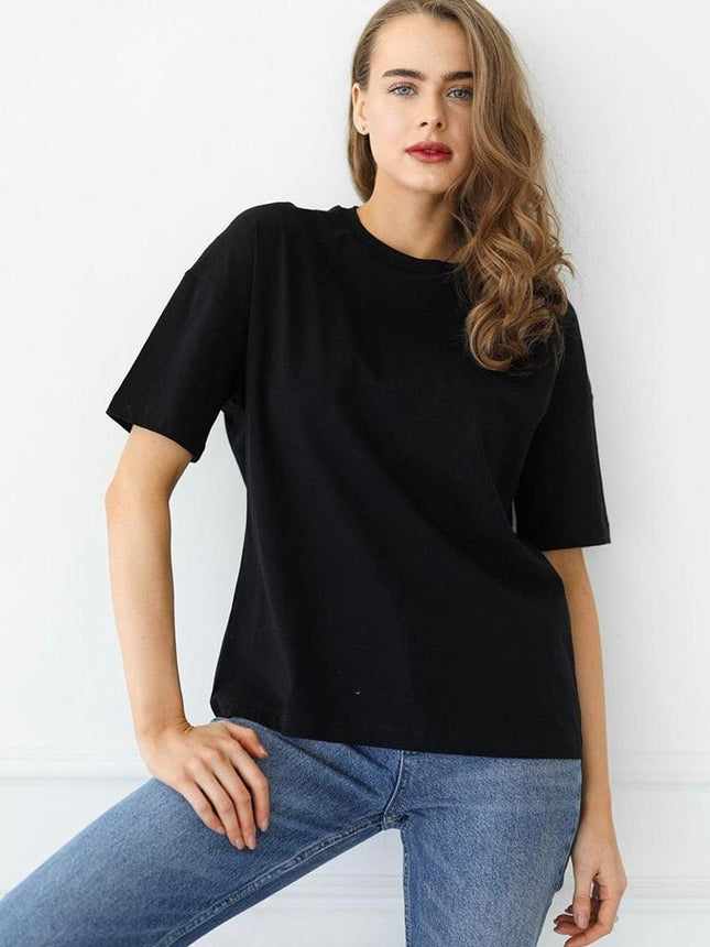 Hirsionsan : 100% Cotton T-Shirt Femme 2023 - Nouveau Oversized Solide - Actoshine